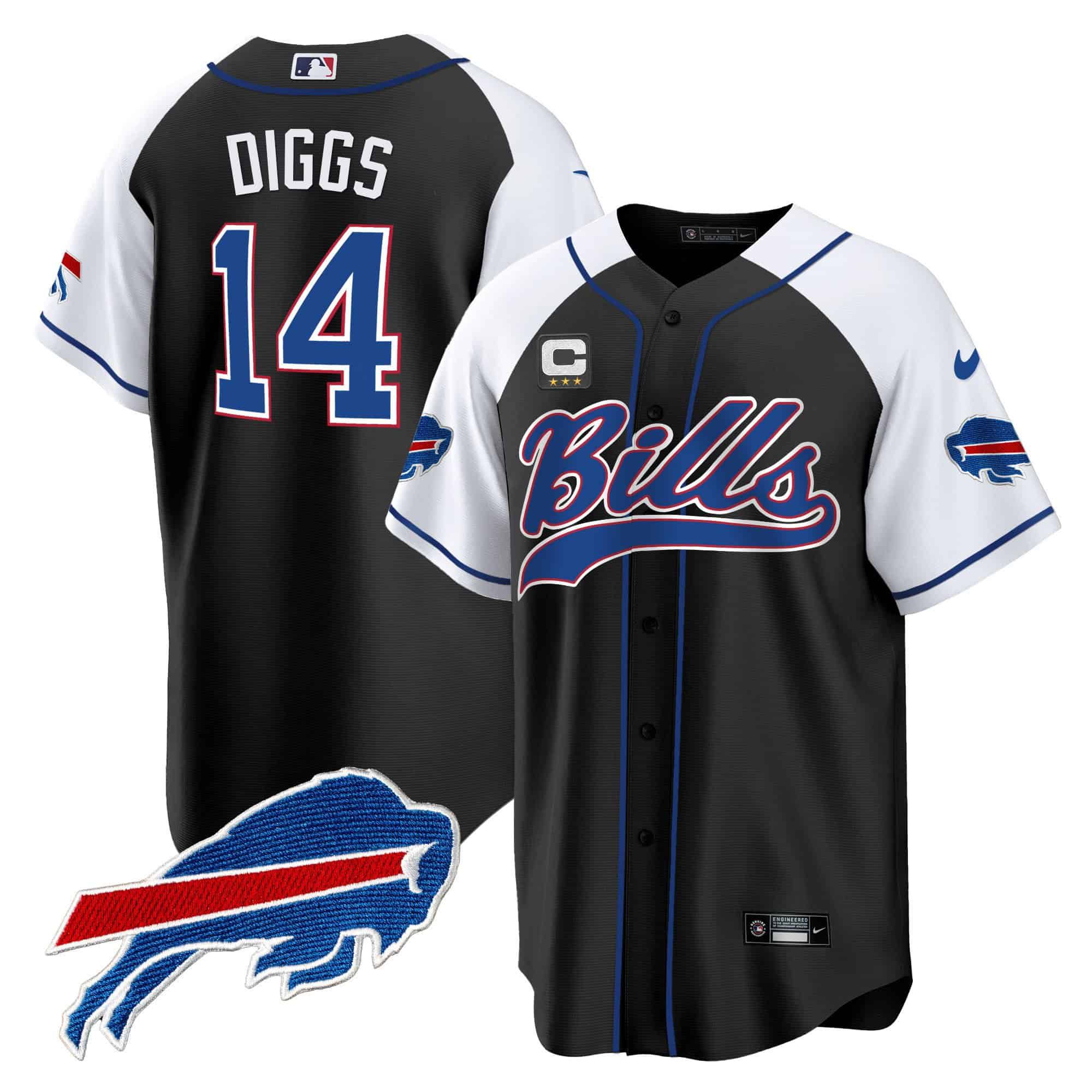 Men Buffalo Bills 14 Diggs Black 2024 Nike Baseball Game NFL Jersey style 1